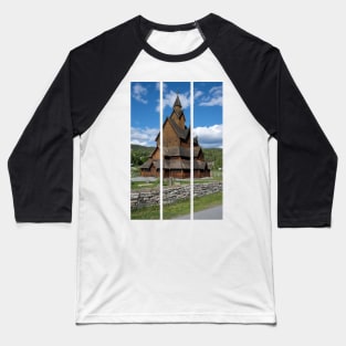 Medieval graveyard and Heddal wooden stave church. Heddal Stavkirke, 13th century. Largest stave church in Norway. Sunny spring day (vertical) Baseball T-Shirt